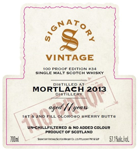 Mortlach 2013 11 Year Old 100 Proof Collection Edition 34 57.1%